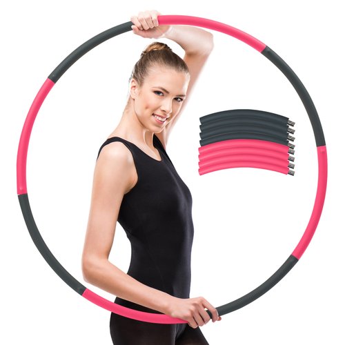 SteadyDoggie Hoola Hoop Stainless Steel Weighted Hula Hoop for Adults - Detachable Ergonomic Design for Muscle Strengthening and Weight Loss - Easy to Adjust and Carry for Home Fitness - Pink and Gray