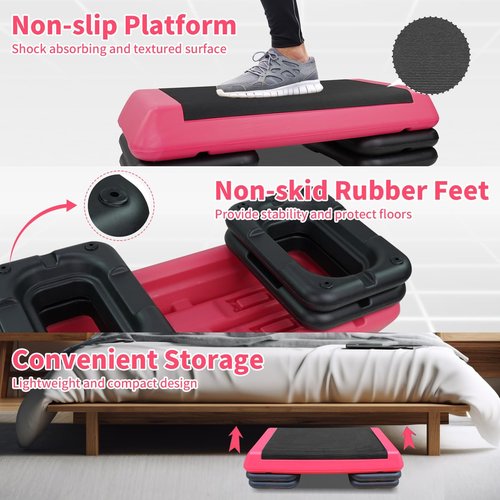 ZeHuoGe The Aerobic Step Platform with 4 Risers Adjustable, Health Club Steppers for Exercise with Adjustable Hight, Stair Stepper for Exercise & Home Gym (Red)
