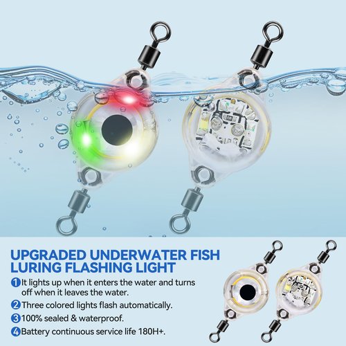 DUNKTEAM Deep Drop Underwater Fishing Lure Light, Fish Eye Lighted Bait, Deep Sea LED Fishing Lures Kit, Underwater Flasher Lures 5PCS