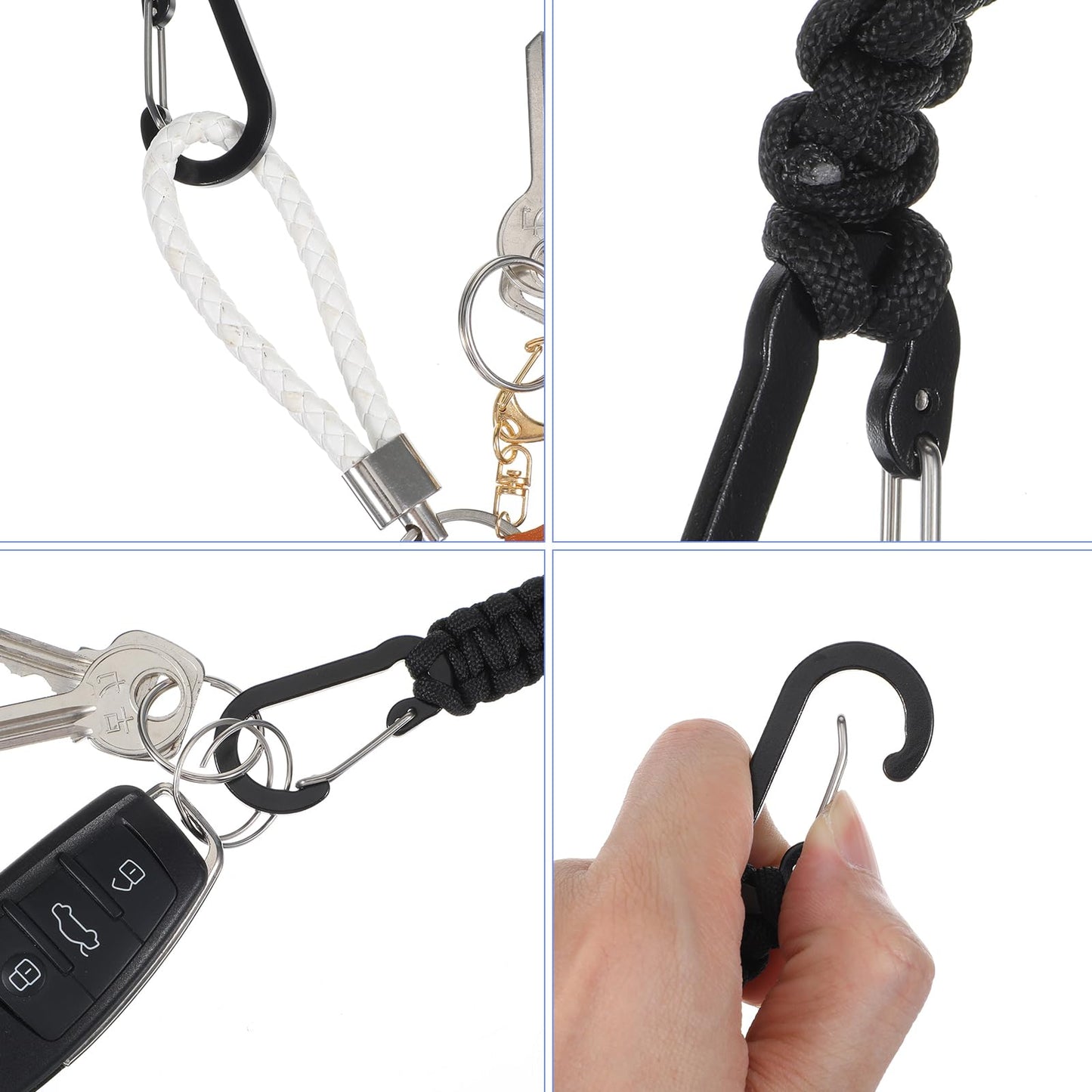 4 Pcs Paracord Keychain with Carabiner Clips, Heavy Duty Small Carabiner Keychain Clip with Strap for Outdoor Hiking, Camping, Fishing, Key Organization