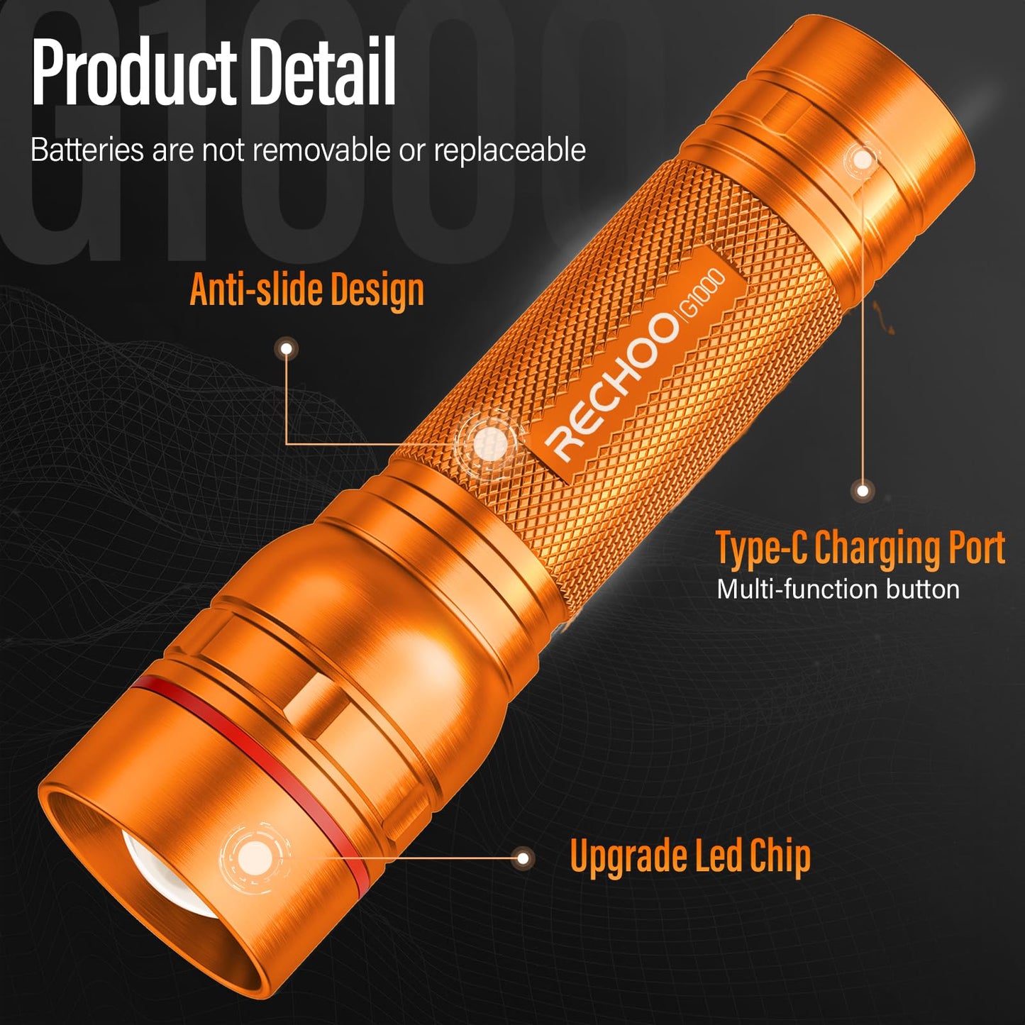 Rechargeable Flashlights High Lumens, G1000 Super Bright Flash Light 2 Pack, Small Zoomable LED Flashlight with 3 Lighting Modes, Portable Flashlight for Camping Essentials (Battery Included)-Orange