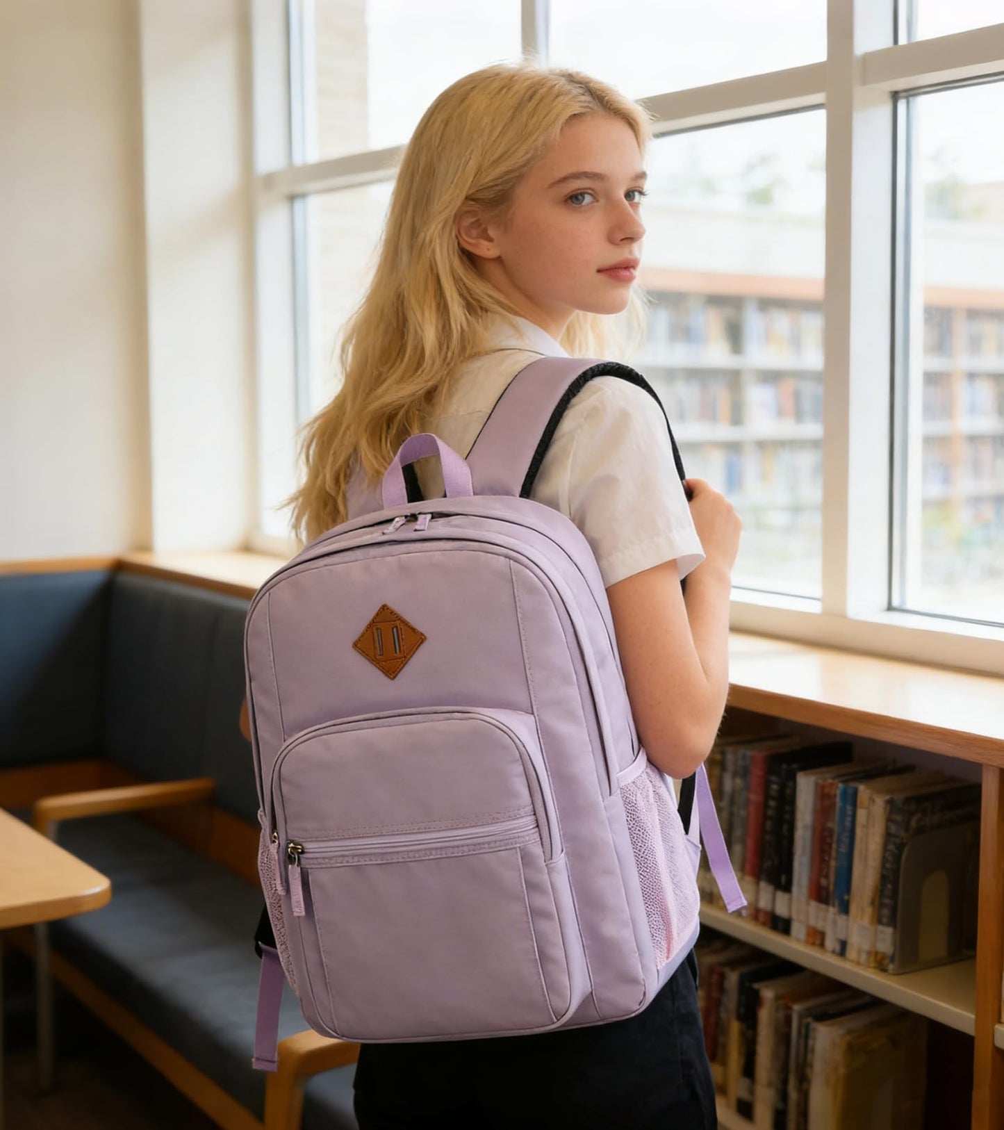 abshoo Girls Solid Color Backpack For College Women Water Resistant School Bag (Lavender Purple)