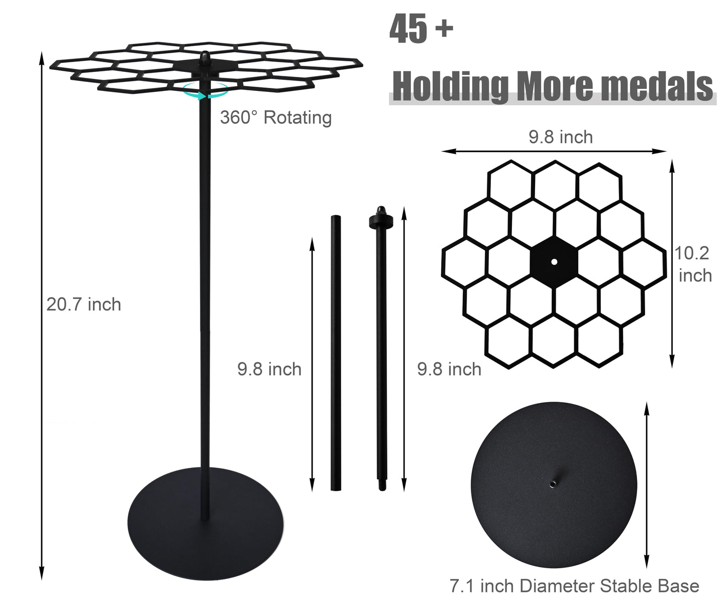 Rotatable Medal Hangers Display, Tabletop Medal Holder Rack Over 45+ Medals Capacity, Ideal for Sports Marathon Races Runners, Cheer, Gymnastics, Soccer, Softball - Easy Hanging Metal