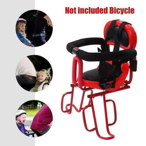 Rear Child Bicycle Seat, Equipped w/ Wider Seat & Backrest, Guardrail Armrest & Footrest, Detachable Design, Easy to Install, Enjoying Parent-Child Time, for Adult Bicycles w/ Seat Cushions (Red)