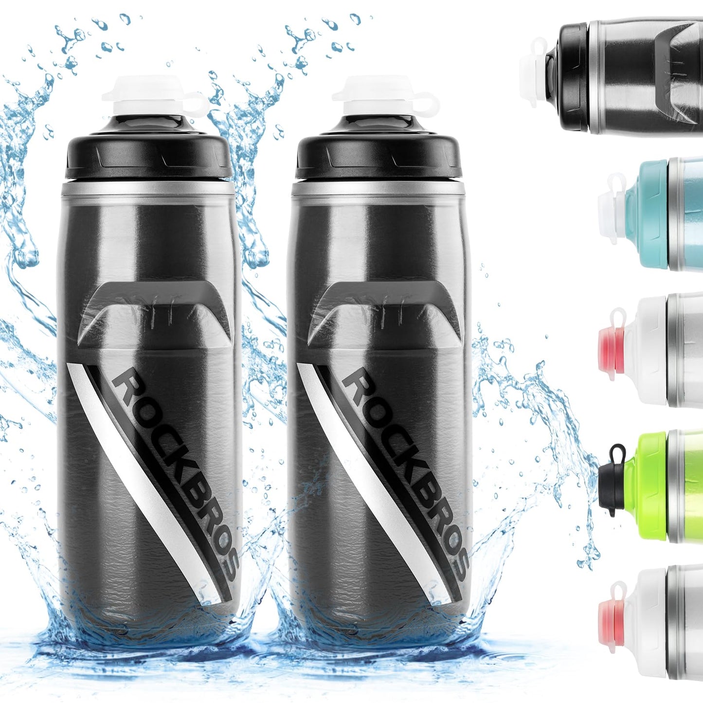 ROCKBROS Bike Water Bottle 21oz Bicycle Water Bottle for 5hrs Insulation Sports Squeeze Water Bottle with Leakproof Design