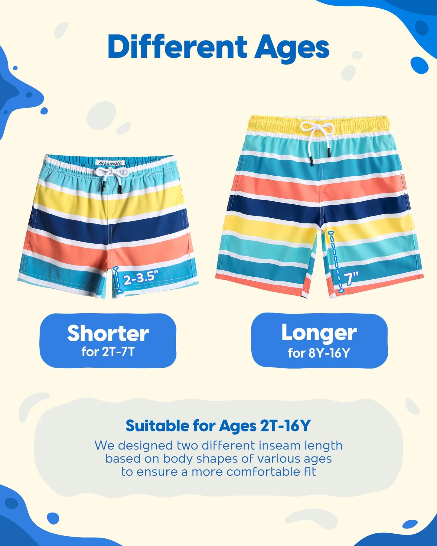 maamgic Boys Swim Trunks Toddler Swim Shorts Little Boys Bathing Suit Swimsuit Toddler Boy Swimwear,Stripe Rainbow,10 T