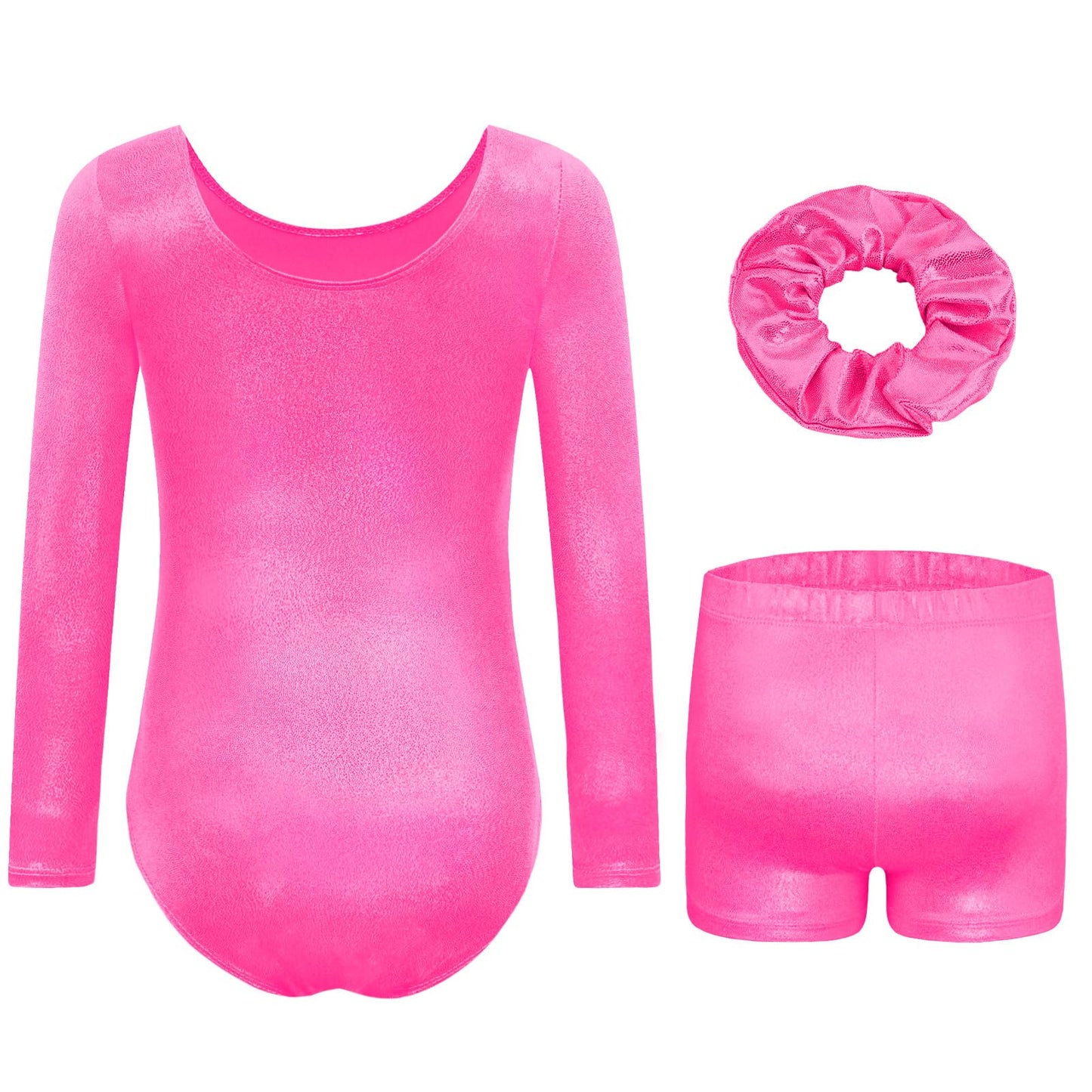 Levasuph Girls Gymnastics Leotards Size 4t 5t Long Sleeve Sparkly Rose Athletic Bodysuits with Shorts for Tumbling Class