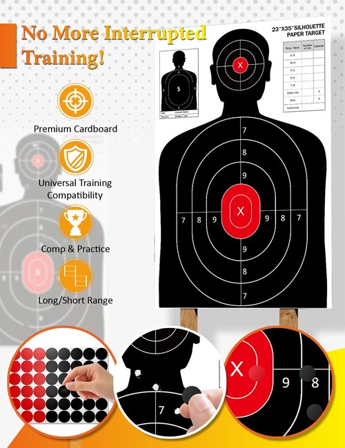LAKINGO Shooting Paper Targets for The Range, 23x35 Inch Silhouette Targets with Stickers for Indoor/Outdoor Practice, Suitable for Handguns, Pistols, Rifles, Airguns, Pellet Gun, BB Guns