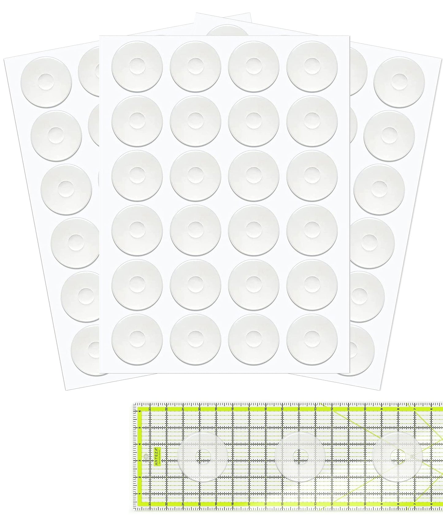 Non Slip Grips for Quilting Rulers Quilt Templates, Birllaid Non-Slip Adhesive Rings True Grips for Sewing Rulers 144 Pack 72 Large ， 72 Small