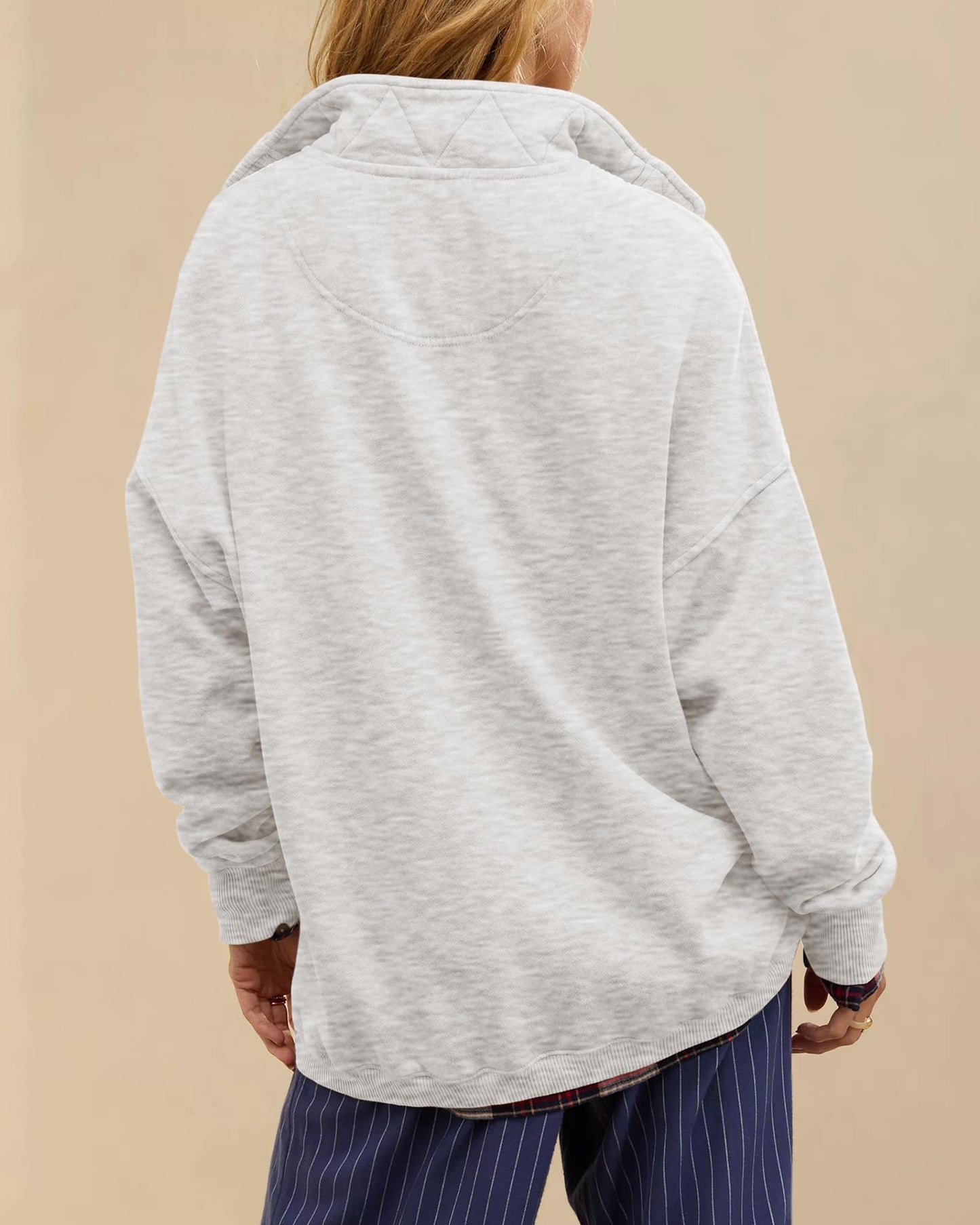 Gacaky Sweatshirt for Women Oversized Casual Long Sleeve Button Henley Neck Pullover Tops Fashion Outfits Clothes Light Gray S