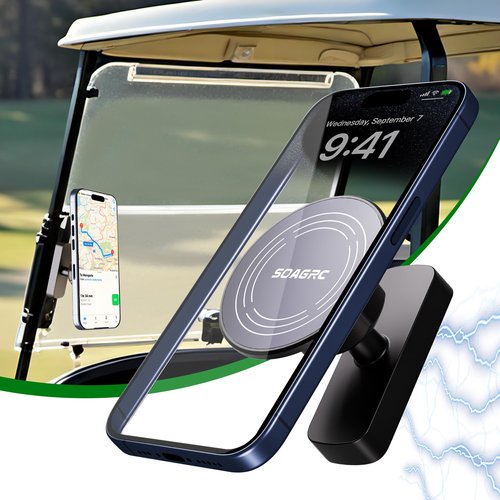 Soagrc Golf Cart Phone Holder - Magnetic Phone Mount for MagSafe & Universal Phones, 360° Adjustable, Fits EZGO & More, Ideal Golf Gift for Men & Women (Black)