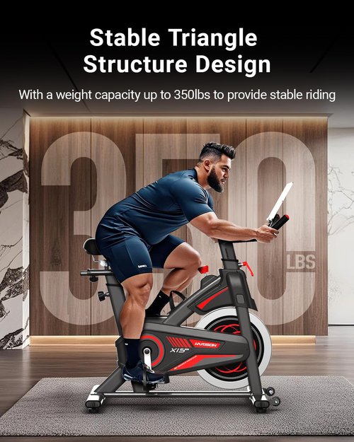 HARISON Exercise Bike, Stationary Bike for Home 350 lb Weight Capacity, Magnetic Workout Bike with Bluetooth App, Brake Pad Indoor Cycling Bike with Tablet Mount & Comfortable Seat Cushion