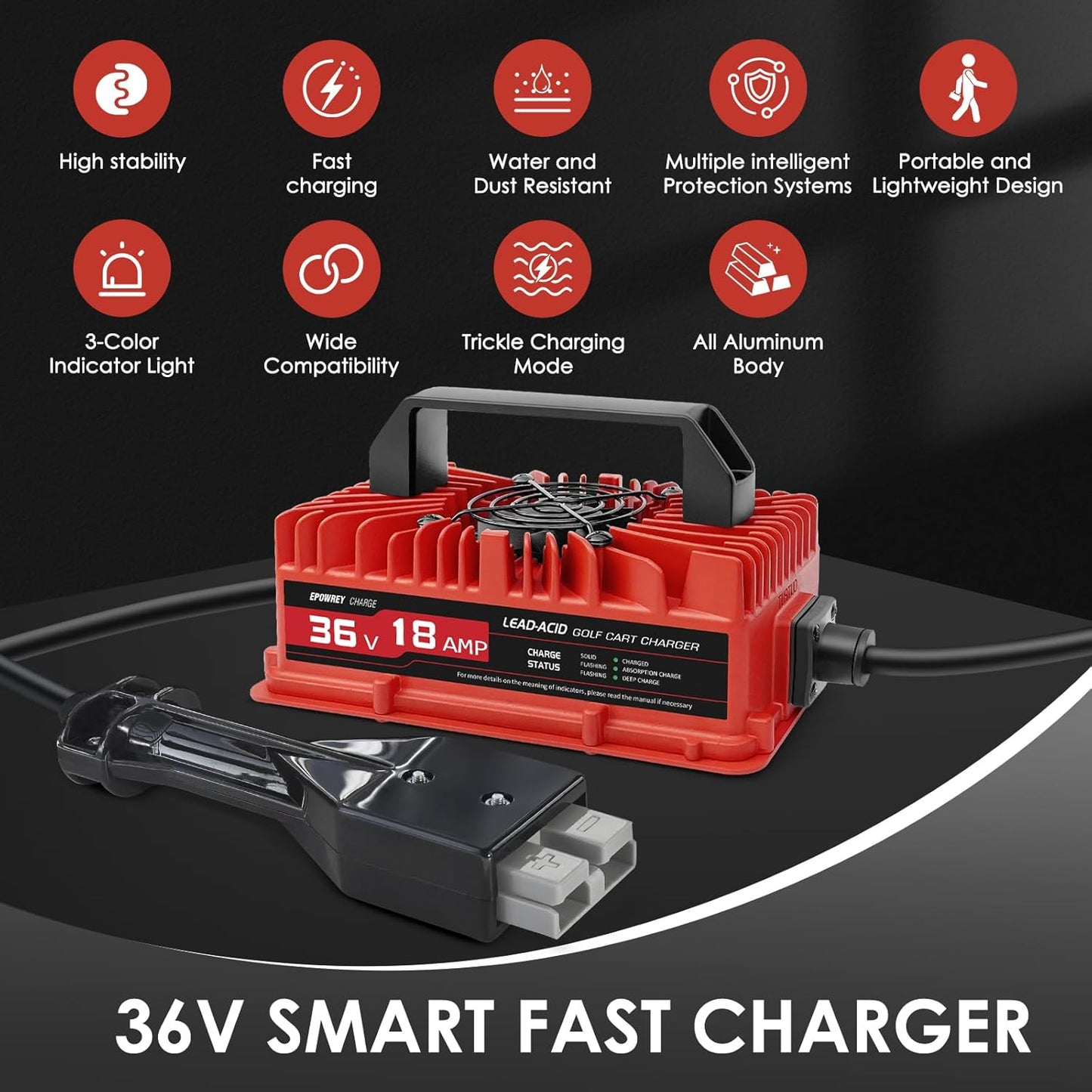 18 AMP 36 Volt Golf Cart Battery Charger for EZGO TXT with D Style Plug