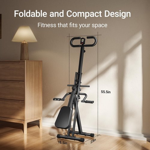 UMAY Squat Machine with Phone Holder, Foldable Exercise Equipment for Home, Squat Rowing Machine with 3 High-Strength Resistance Band, Squat Assist Trainer for Arm, Glute & Leg Workout (Black)