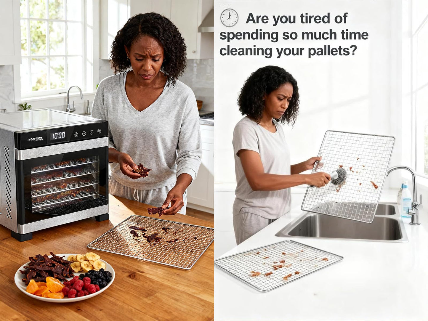 Kispog Silicone Dehydrator Sheets for Excalibur: Stop Dried Food Sticking to Tray - Save 60 Minutes Cleaning - Easy Lift-Off & Intact Food - BPA-Free Tray Liners for Fruit Jerky Herbs - 14x14 10-Pack