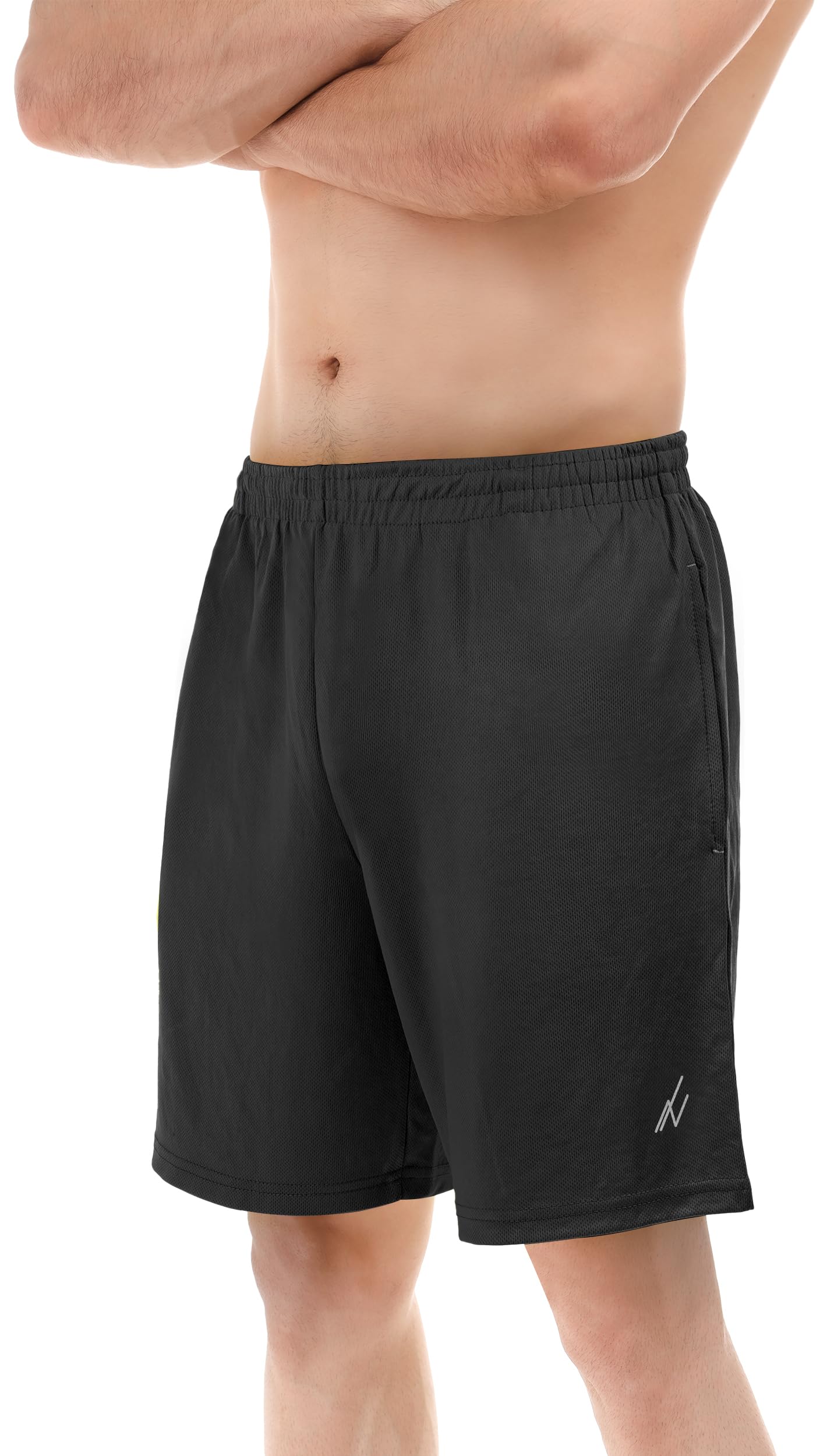 NY Threads Quick Dry Knit Men's Athletic Shorts Loose-Fit Running Gym Shorts for Men, Medium, Black/Black