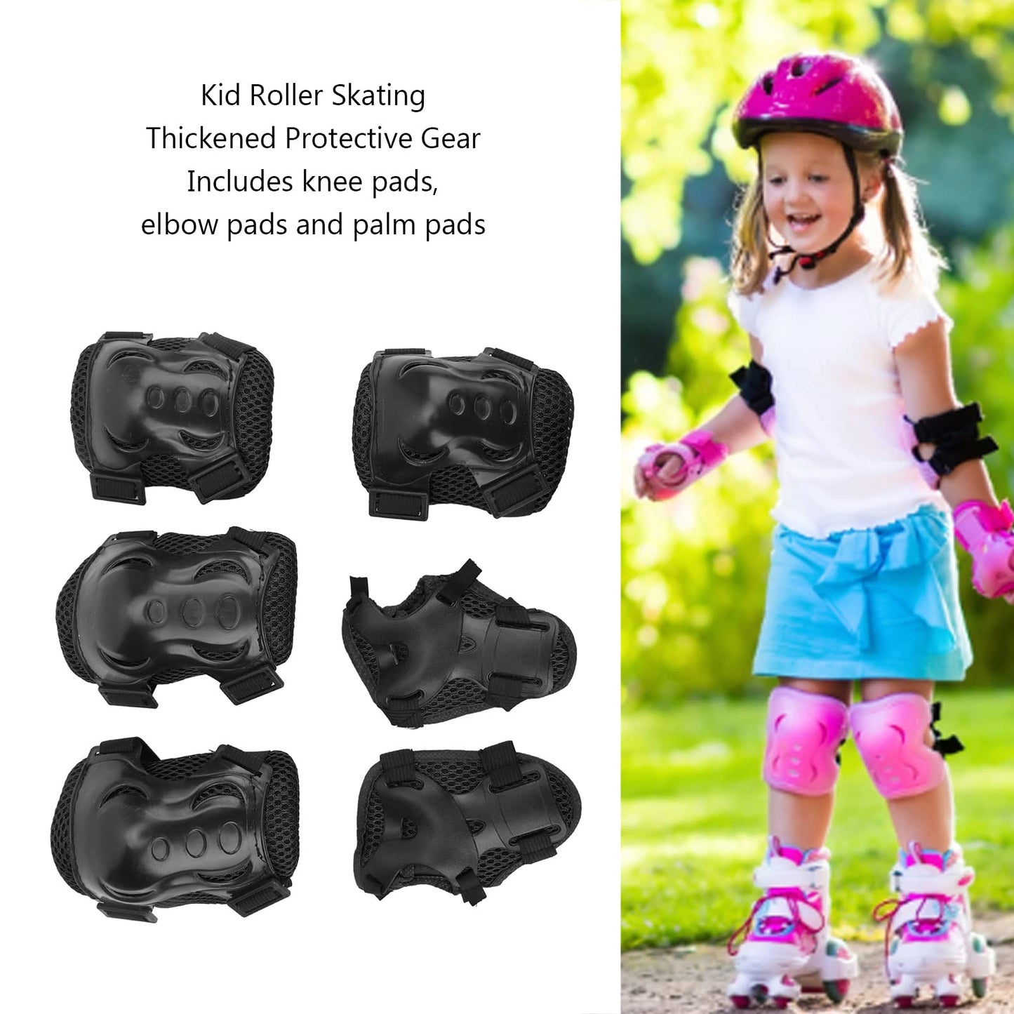 Jwthee 6PCS Kids Knee Pads and Elbow Pads Set for Kids 6-18 Years Old, Kids Protective Gear Set Skate Guards Roller Skate Accessories for Cycling, Inline Skating, Scooter Riding Sports (Black)
