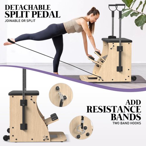 Pilates Chair, PAETA Pilates Combo Chair Wunda Chair with Resistance Bands, Handles & Split Pedal , Pro Yoga Chair Pilates Machines for Home Use and Studio