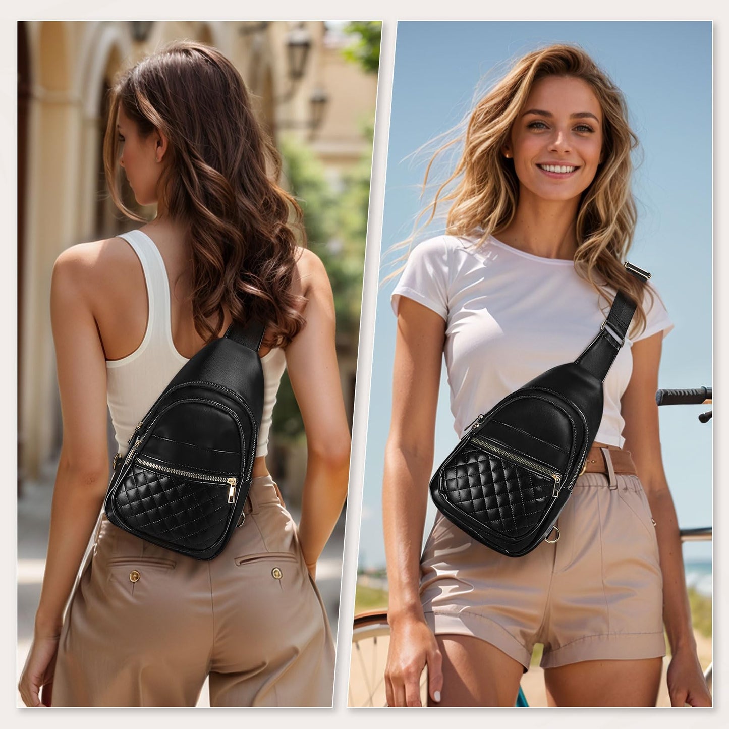SUIKIHUM Crossbody Bags for Women Men,Leather Sling Bag Cross Body Backpack for Women, Casual Chest Bag Daypack for Travel Hiking, Black