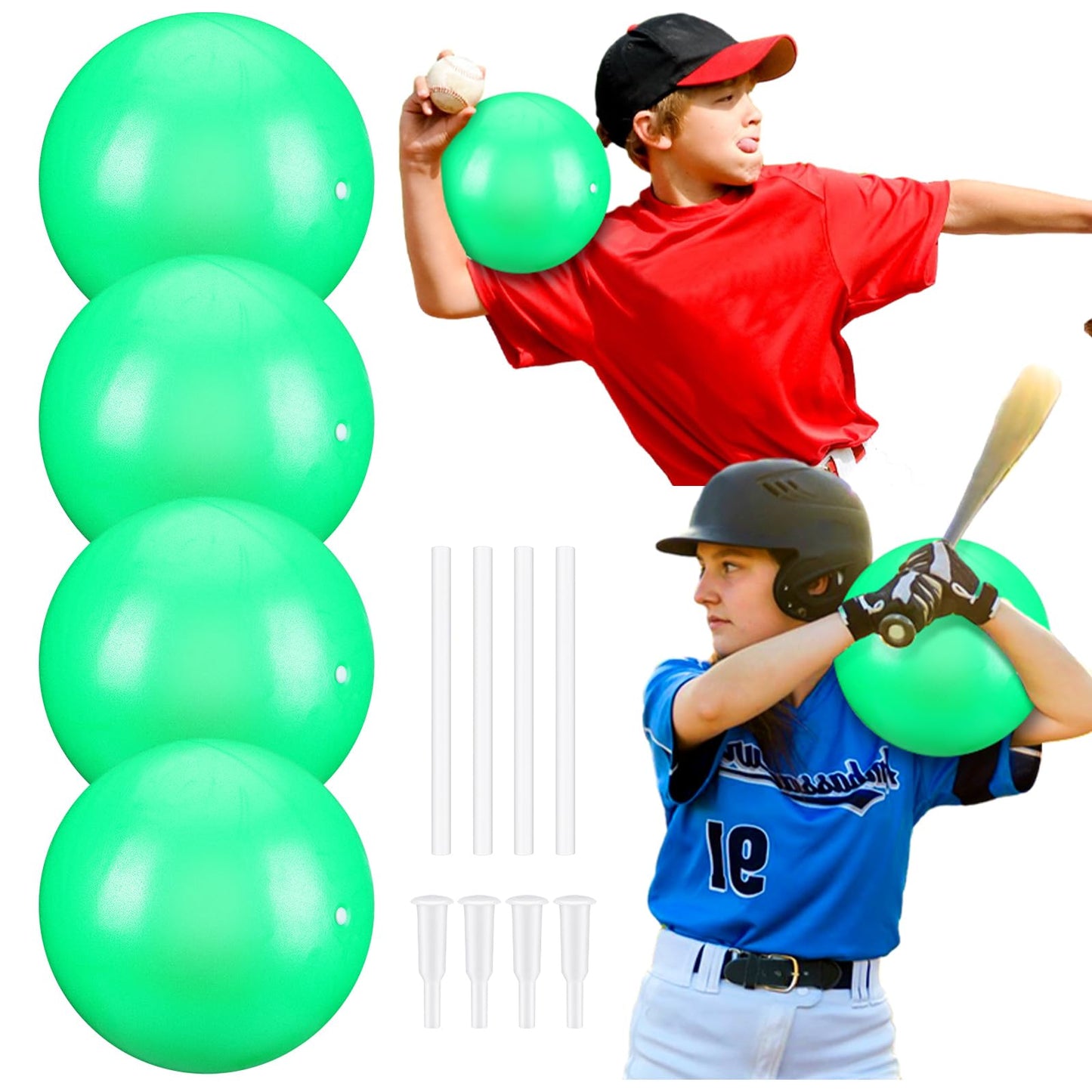 RoundFunny 4 Sets Connection Ball for Baseball 9.8 Inches Soft Baseball Hitting Trainer, Improve Arm Action and Hitting Pitching Training Efficiency