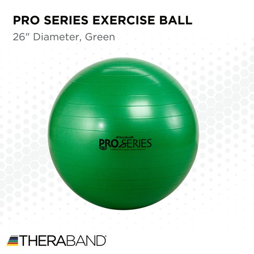 THERABAND Exercise Ball, Professional Series Stability Ball with 65 cm Diameter for Athletes 5'7" to 6'1" Tall, Slow Deflate Fitness Ball for Improved Posture, Balance, Yoga, Pilates, Core, Green