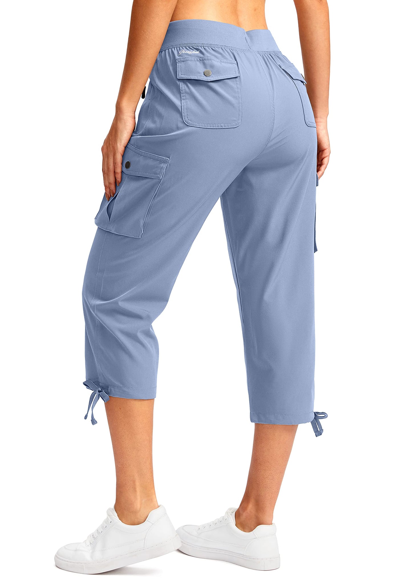 Soothfeel Women's Cargo Capris Pants with 6 Pockets Lightweight Quick Dry Travel Hiking Summer Pants for Women Casual (Stone Blue, L)