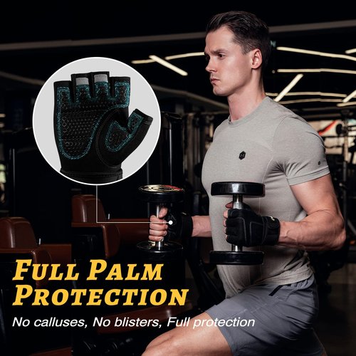 Glofit Workout Gloves with Wrist Wrap Support for Women & Men, Weight Lifting Gloves Fingerless Gym Gloves for Cycling, Training, Push-up (Black, L)