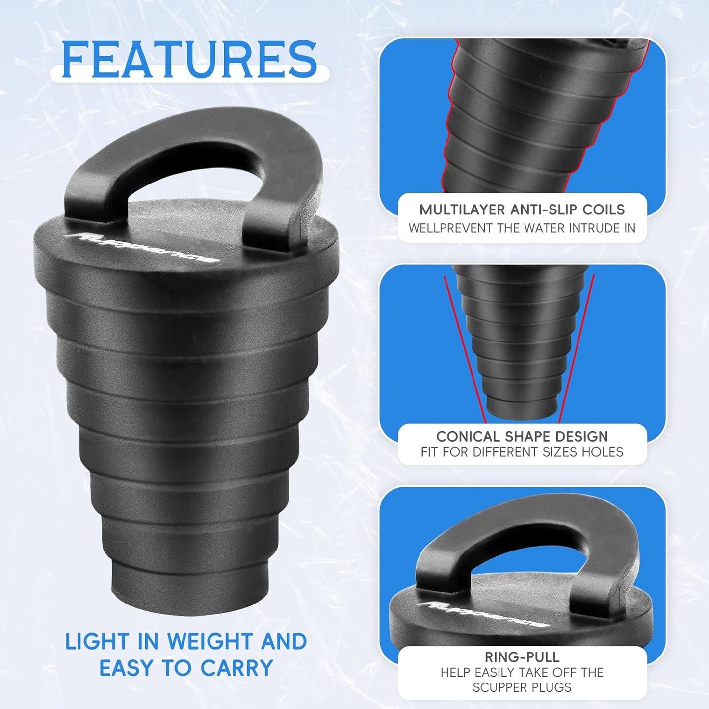 1.25" Kayak Scupper Plugs for Boats, Livewell Boat Drain Plug Kit, Kayak Plugs for Sit on Top with Ring Pull, Push-in Stopper for Drain Holes (6 Packs)