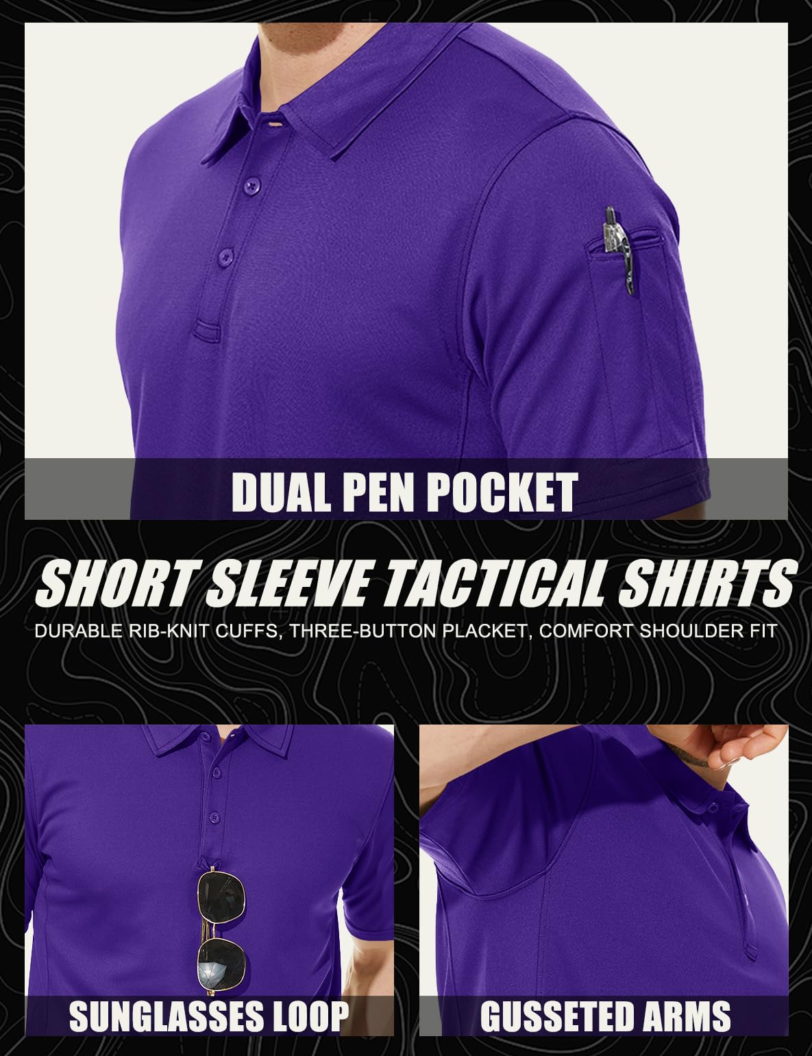 MAGCOMSEN Mens Polo Shirts Short Sleeve Golf Work Casual Quick Dry Summer Performance Shirts Purple L