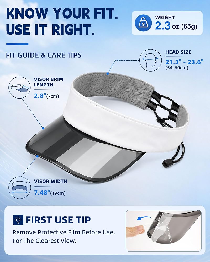 Transparent Sun Visor Hat for Women Men - UPF 50+ White Variation