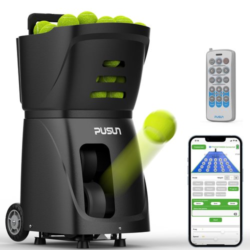PUSUN PT Smart | Tennis Ball Machine for Training 80 MPH | Portable Automatic Tennis Practice Machine with Remote Control/APP| 100 Balls Capacity Self-Oscillation Spin Control for Beginners Adults