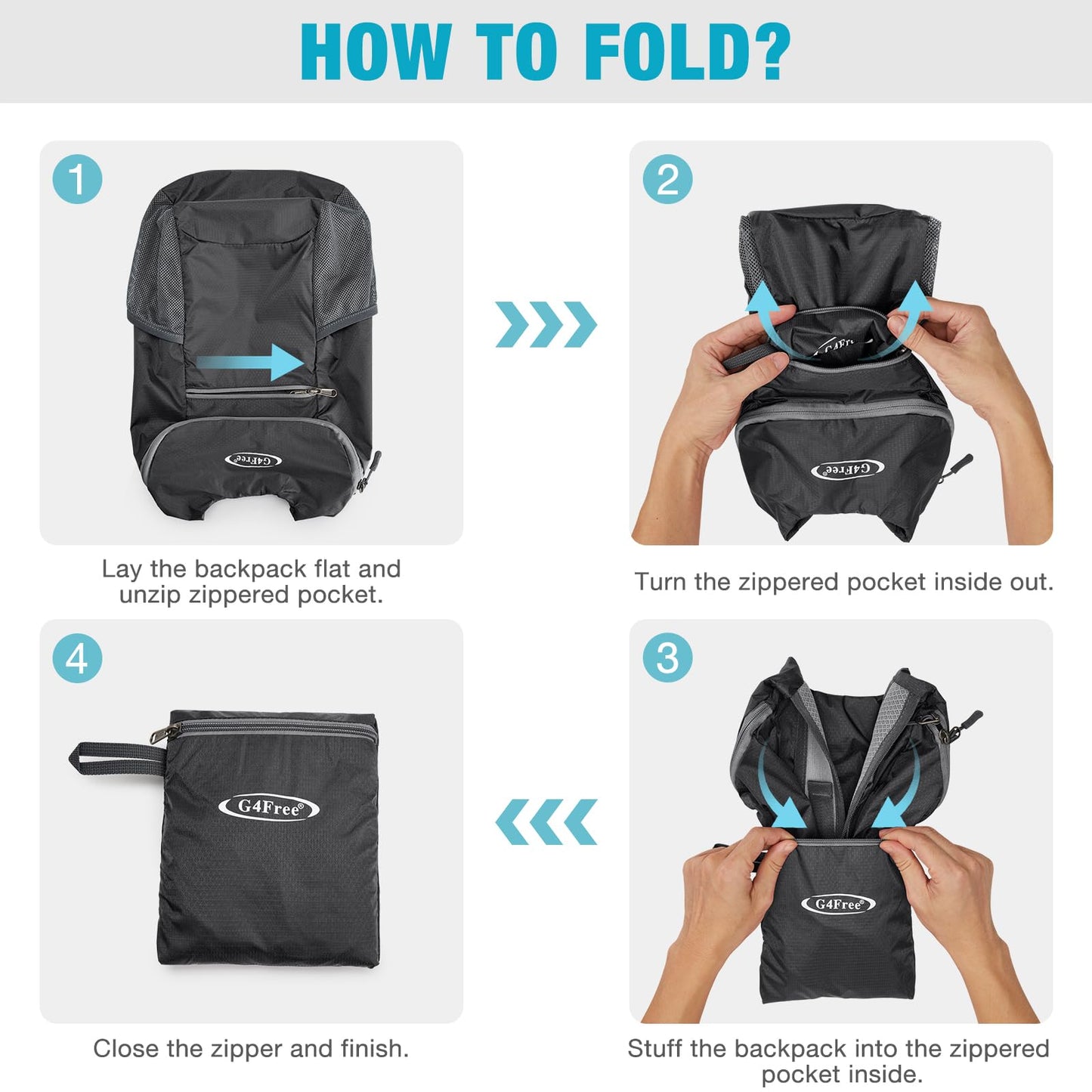 G4Free 10L Lightweight Packable Hiking Backpack, Nylon Daypack Daily Travel