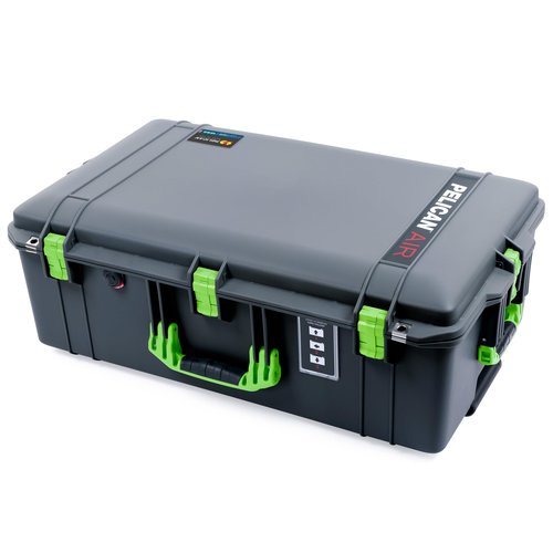 Pelican 1595 Case by ColorCase - Charcoal - Large Sized Waterproof Case with Pick & Pluck Foam & Convoluted Lid Foam - Lime Green Handles & Latches