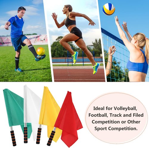 Veemoon 4Pcs Referee Flag Sports,Linesman Signal Flags Training Sports Flags with Sponge Handle Stainless Steel Pole for Soccer Volleyball Basketball Football Competition (Yellow, Red, Green, White)