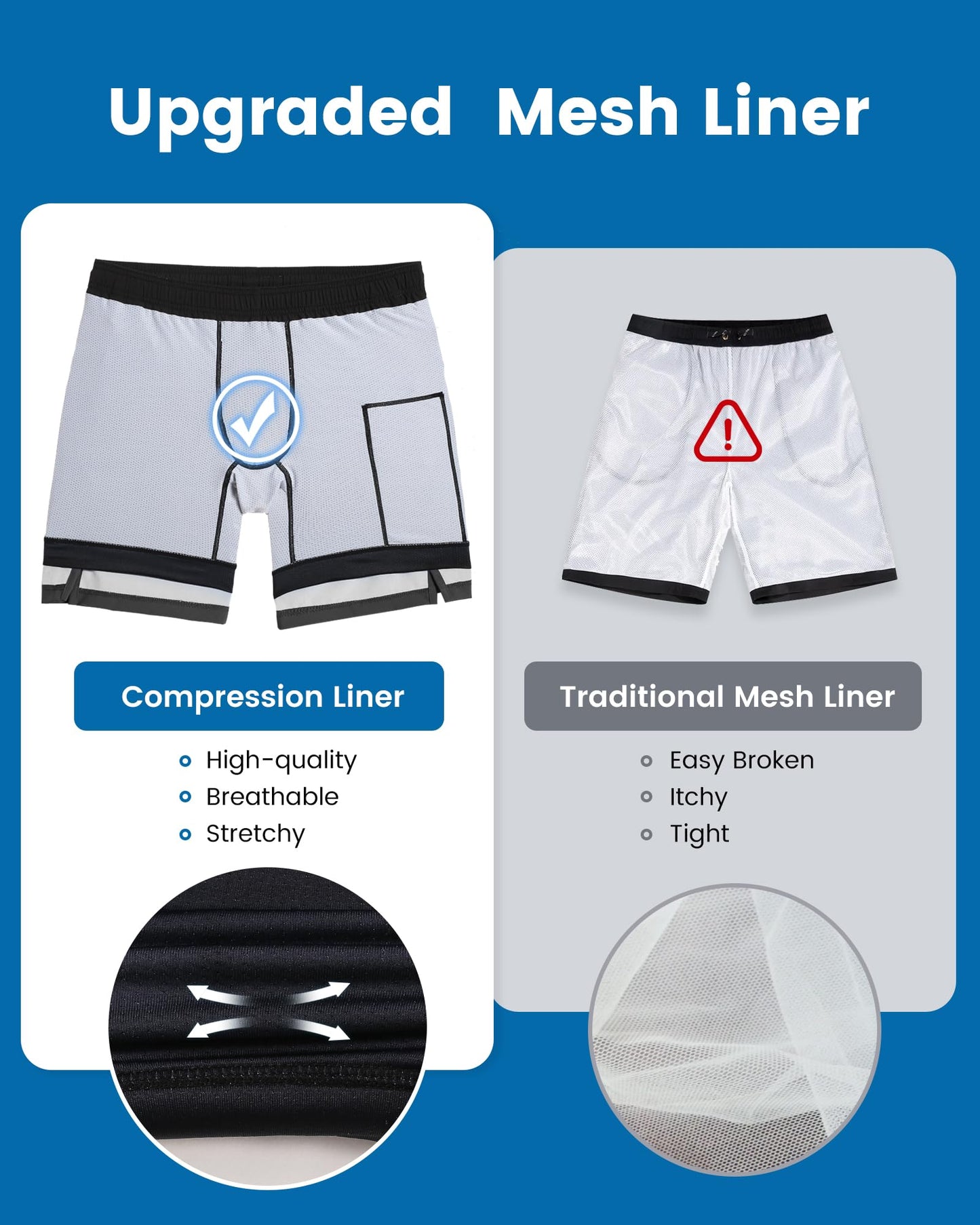 maamgic Mens Swim Trunks with Compression Liner 7 Inch Inseam Mens Bathing Suit Quick Dry Swimming Trunks Swimsuit Dark Grey and Black X-Large