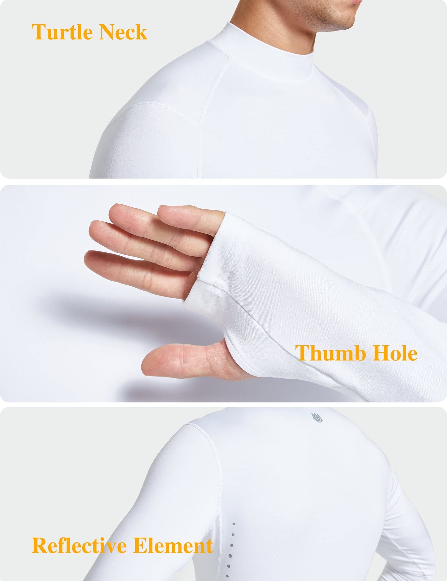 FitsT4 Sports Men's Thermal Shirt Fleece Lined Mock Neck Base Layer Tops Long Sleeve Running Athletic Shirt with Thumbholes White L