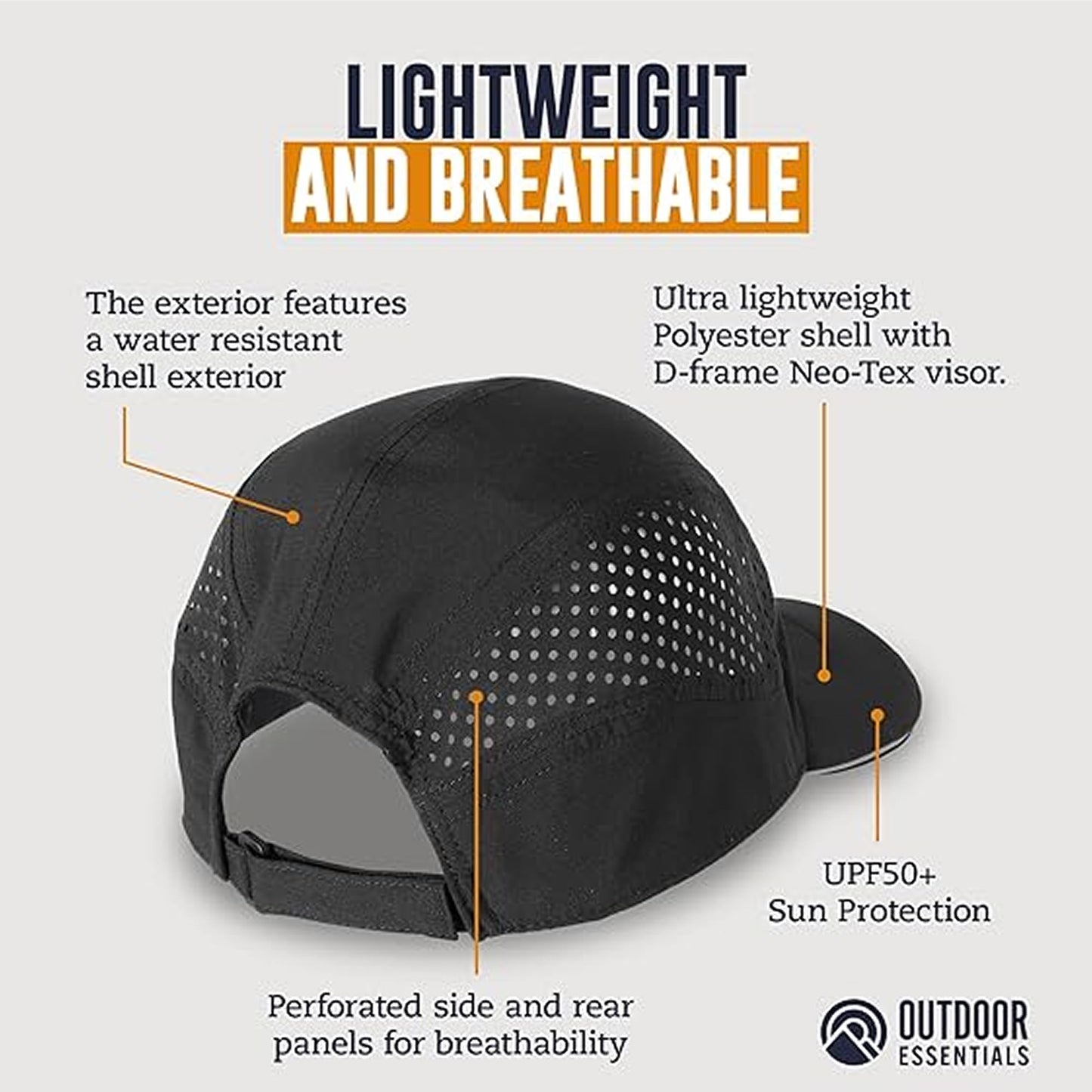 OutdoorEssentials Running Hat - Breathable Running Hats for Women & Men - Jogging Exercise Hiking Cap - Trail Baseball Tennis Black