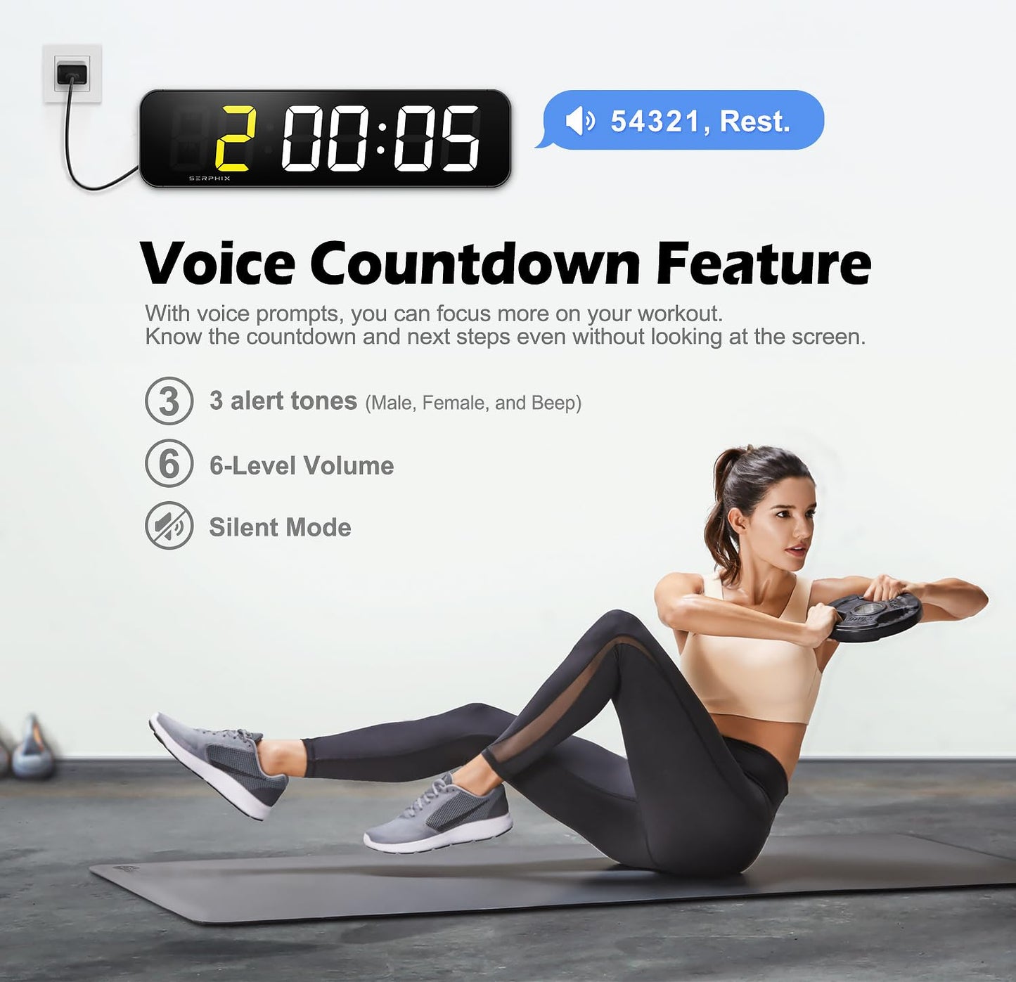 15.2" Gym Timer, App & Remote Control, Gym Clock for Home Garage Outdoor