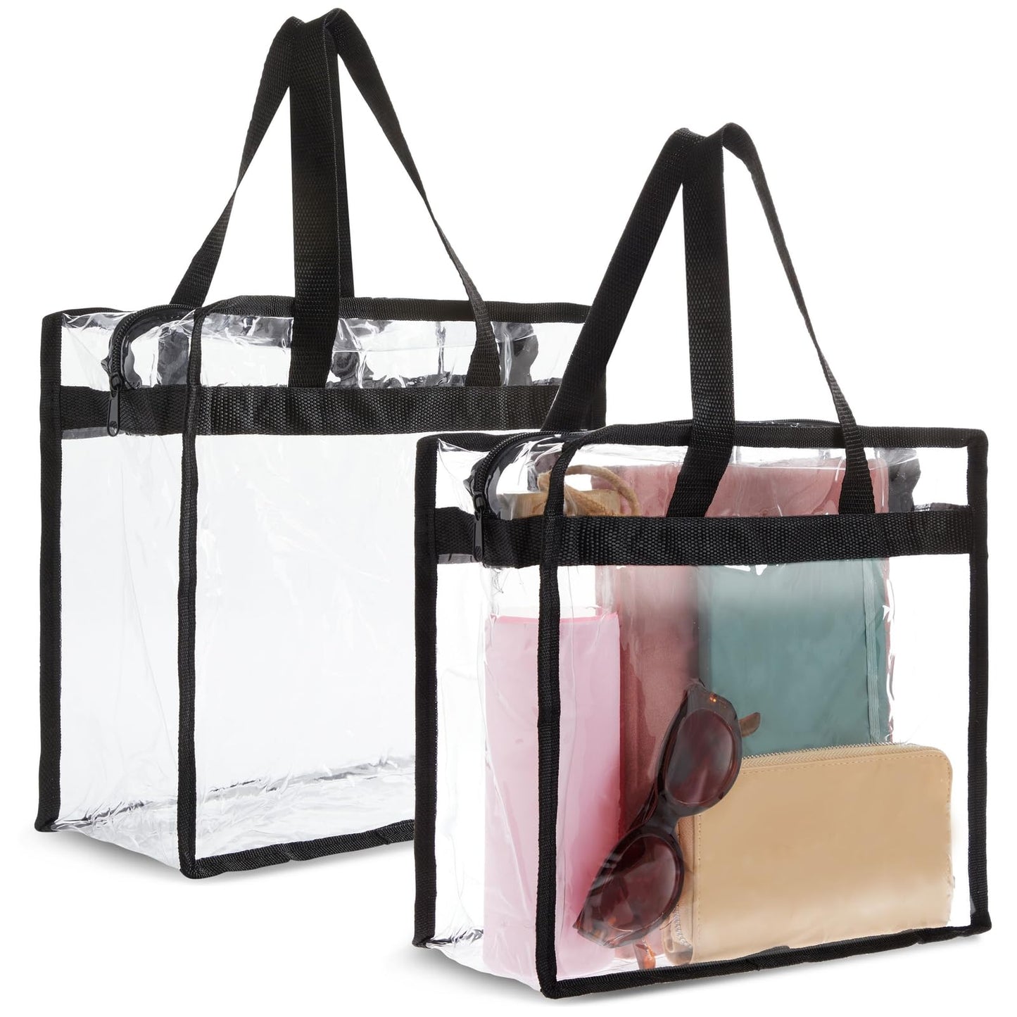 Juvale Clear Bag for Stadium Events 2 Pack - 12x6x12 In Clear PVC Totes - Stadium Approved with Zipper Pocket - Waterproof & Tear-Resistant - Use as Purse, Lunch & Backpack