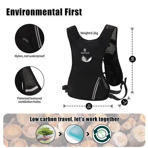 B BBAIYULE Hydration Running Vest , Hydration Bladder or Soft Flask(Optional), Lightweight Water Backpack Men Women, Trail Marathon Hiking Cycling (Backpack with Bladder)