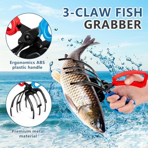 FXOICMI 3 Claw Fish Gripper, Metal Fishing Pliers Gripper, Non-Slip Fish Grabber Tool, Multifunctional Fish Grips Clamp for Catch and Release, Lightweight Fishing Accessories