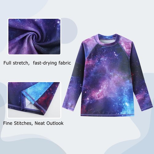 Big Girls Long Sleeve Rash Guard Swim Shirt for Girls One Piece Swimsuits with UPF 50+ Sun Protection Bathing Suits Blue Purple Nebula Size 10/8-10