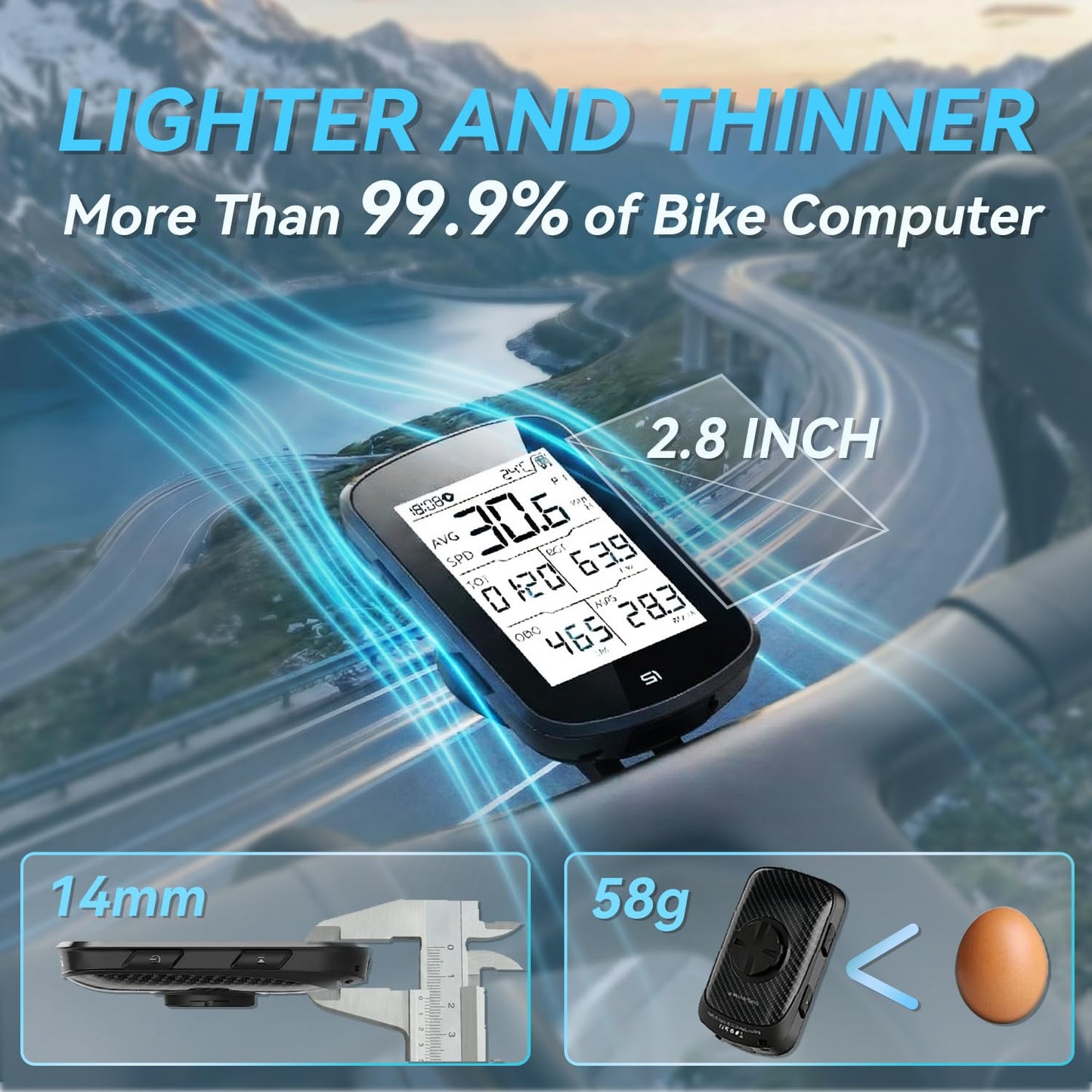 Navihood S1 Cycling Computer, Entry Level GPS Bike Computer Wireless, Laminated 2.8" Screen, Ultra Thin and Lightweight Bike Speedometer, IPX7 Waterproof,Bluetooth (Black)
