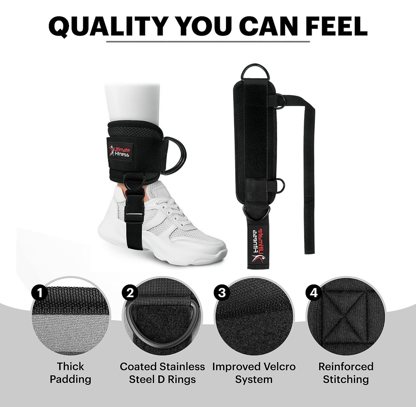 Ultimate Ankle Strap for Cable Machines - Neoprene Padded Ankle Wrist Cuffs D-Ring Glute Kickback Booty Workouts, Leg Extension & Hip Abductors (Single)