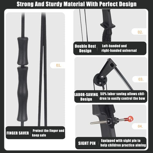 SOPOGER Kids Bow and Arrow Set for Boys Girls, Beginner Bow and Arrow for Kids 8-12 Youth Archery Set, Youth Compound Bow and Arrow Set for Kids Backyard Archery Games Toy Gifts (Black)