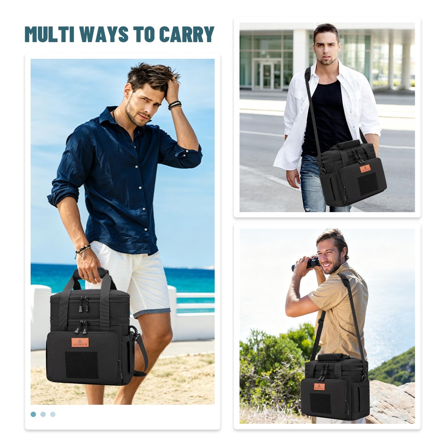 HSHRISH Lunch Box for Men, Large Expandable Insulated Lunch Bag, Durable Leakproof Tactical Cooler Bag for Adults to Work Picnic Beach Day Trips, 16 L, Black