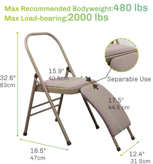 CIGOCIVI Yoga Auxiliary Chair with Detachable Lumbar Back Support Relieve Back Pain Chair Foldable Balance Handstand Training Tool (Grey)
