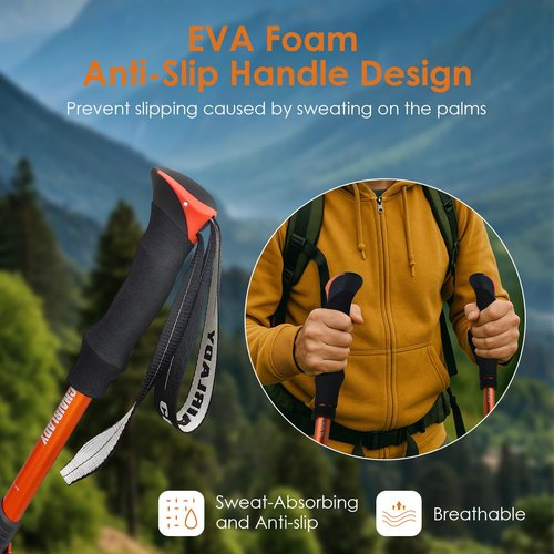 Collapsible Trekking Poles,7075 Aluminum Adjustable 43.3"-51.2" Hiking Poles, Quick-Lock Design,Walking Sticks for Hiking/Camping/Travel,1pc(Matte Orange)