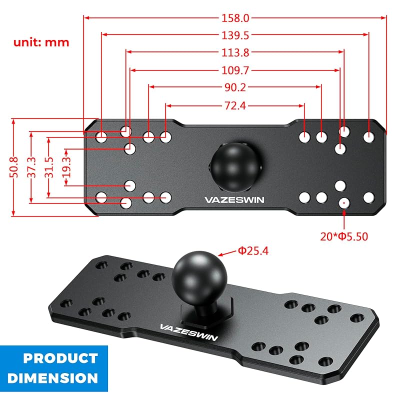 1" Ball Aluminum Alloy Fish Finder Mount, AMPS Rectangular Plate