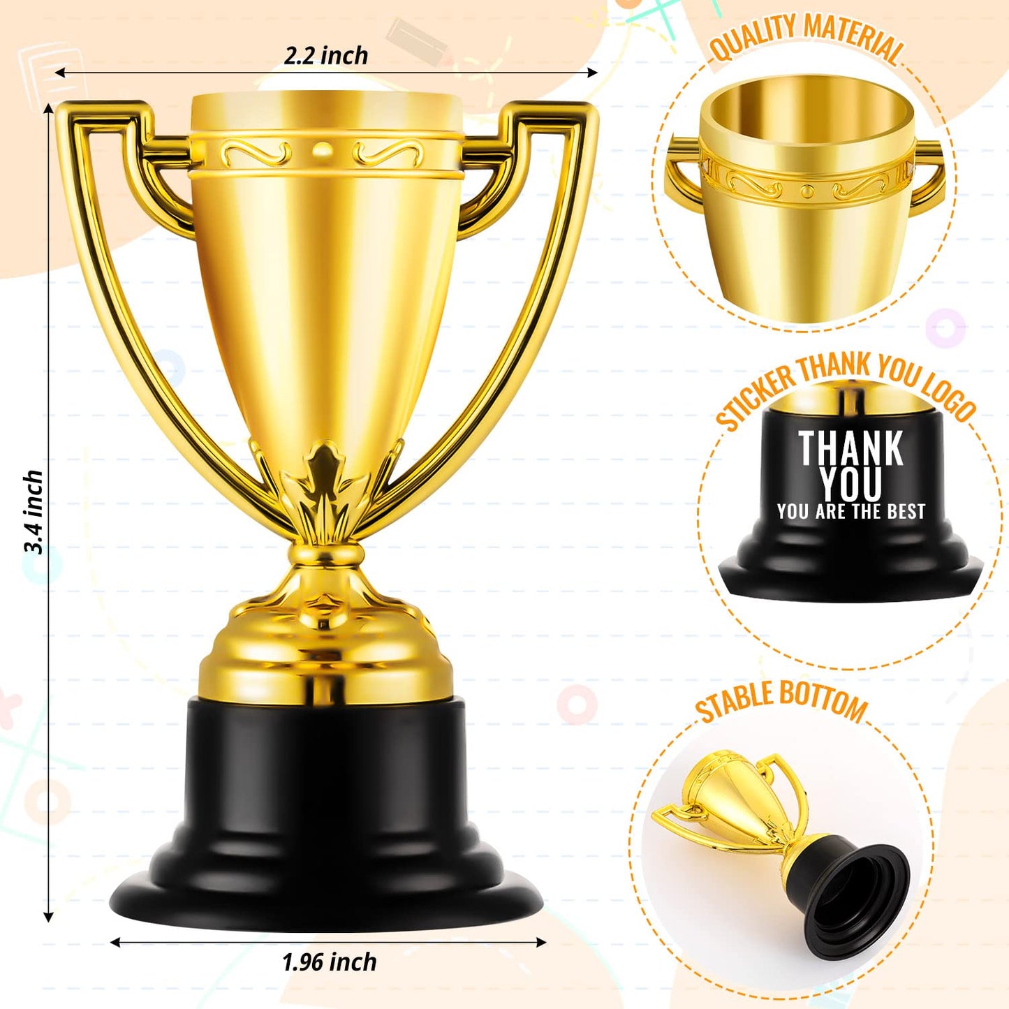 HFAYDZSW 48Pcs Mini Trophies, Plastic Trophies for Kids, Golden Award Trophy Cups for Classroom School Rewards, Sports Tournament Winning Prizes Party Favor